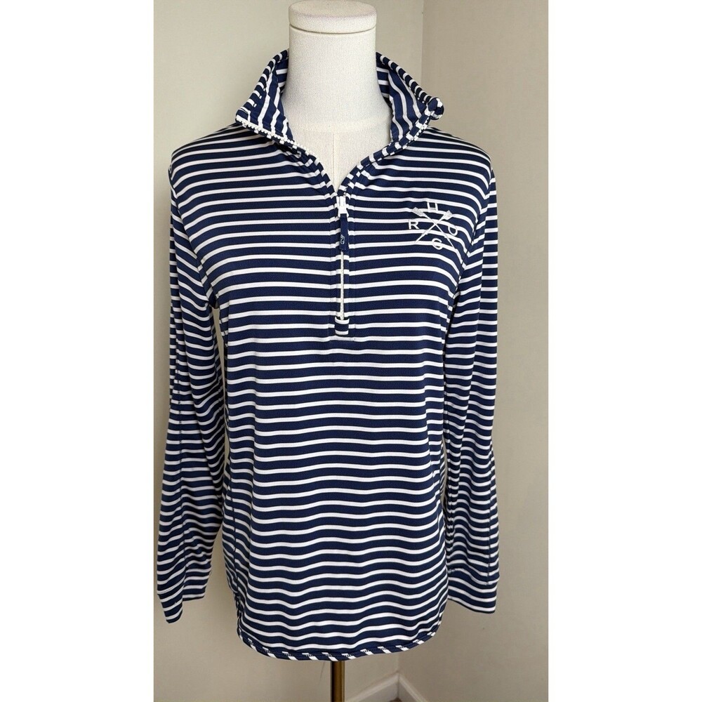 Vineyard Vines Sankaty Shep Shirt Women’s Small Navy White Striped Quarter Zip - Picture 2 of 14